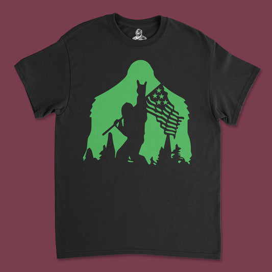 Short Sleeve T Shirt - Big Foot Rocking in Green