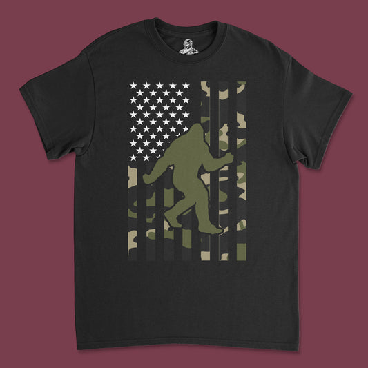 Short Sleeve T Shirt - Bigfoot Camo US Flag