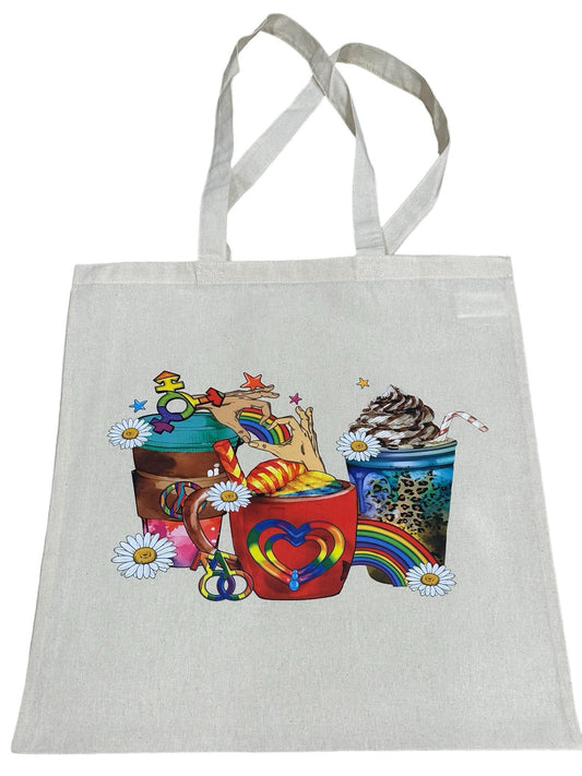 Custom Natural Canvas Shopping Bag - Love Hearts