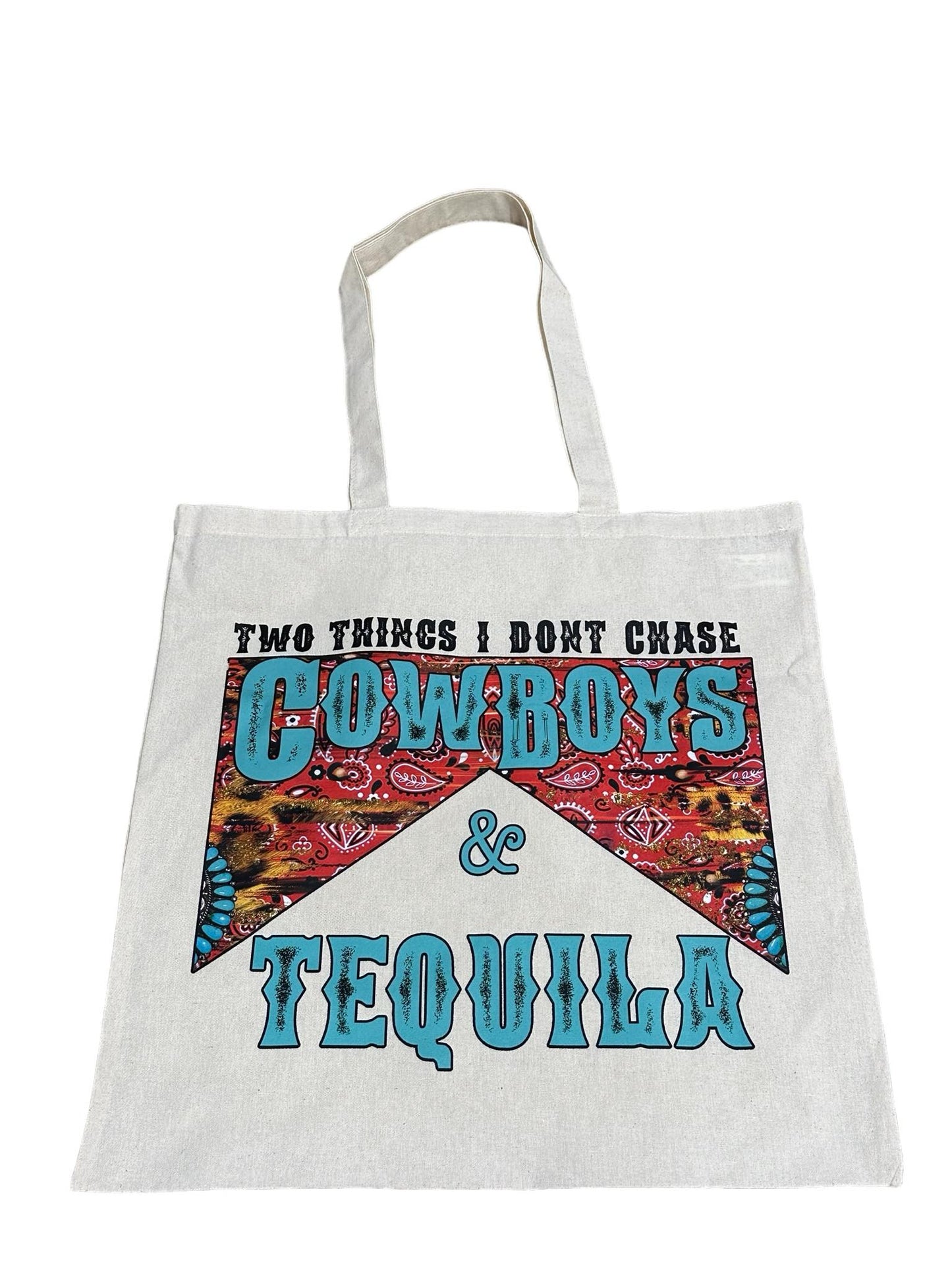 Custom Natural Canvas Shopping Bag - Cowboys and Tequila