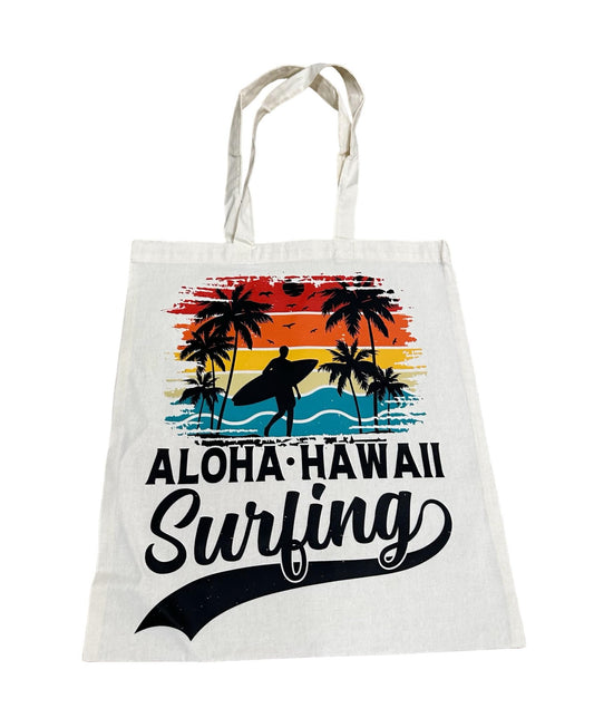 Custom Natural Canvas Shopping Bag - Aloha Hawaii Surfing