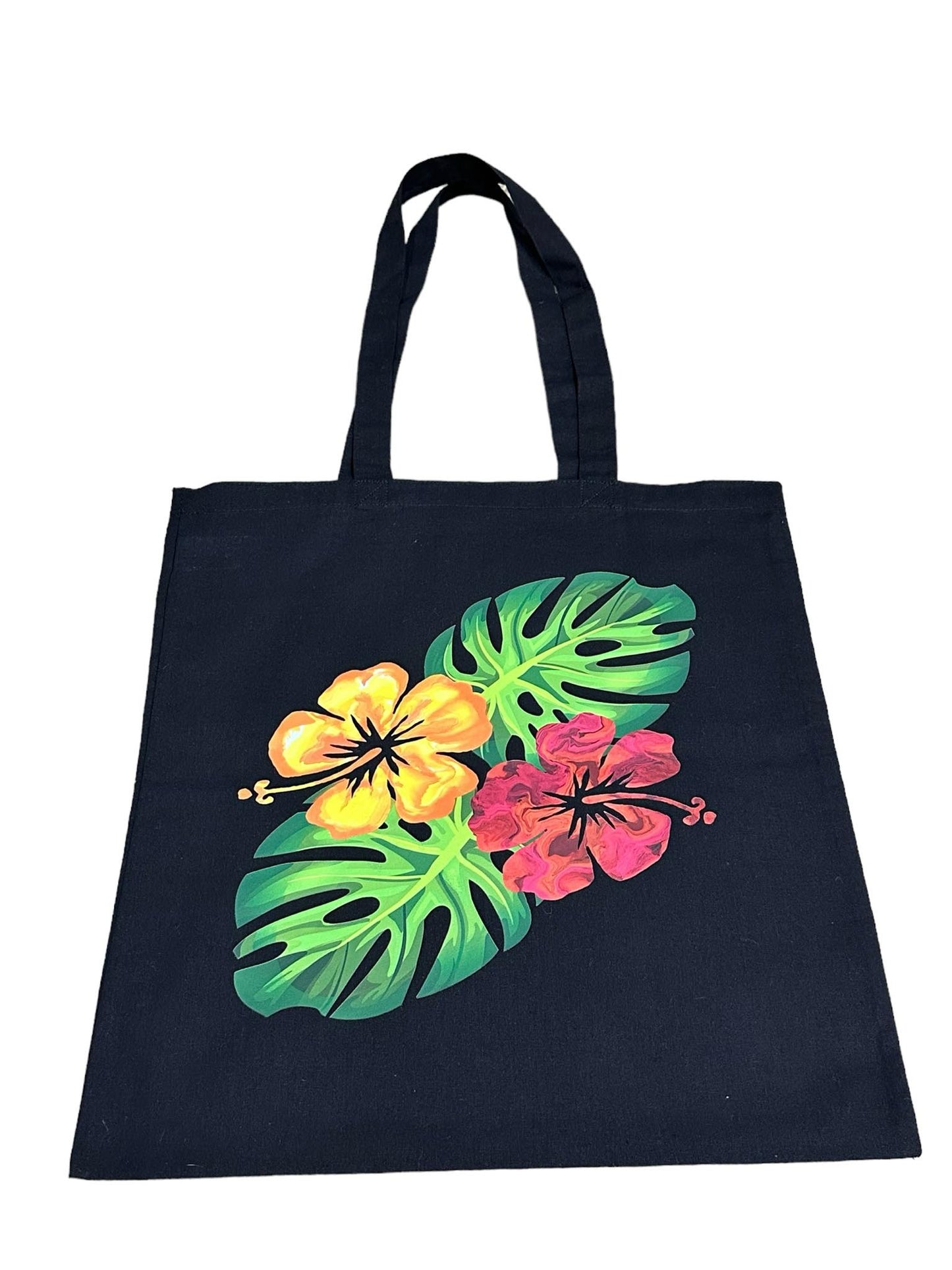 Custom Natural Canvas Shopping Bag - Hibiscus