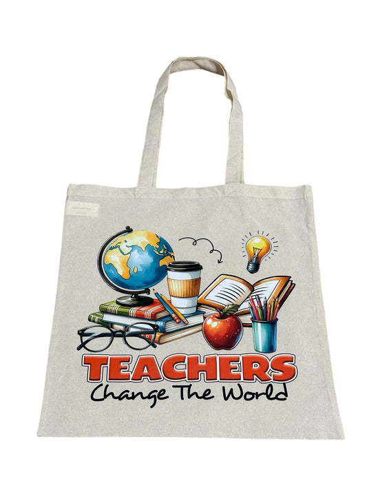 Custom Natural Canvas Shopping Bag - Teachers Change The World