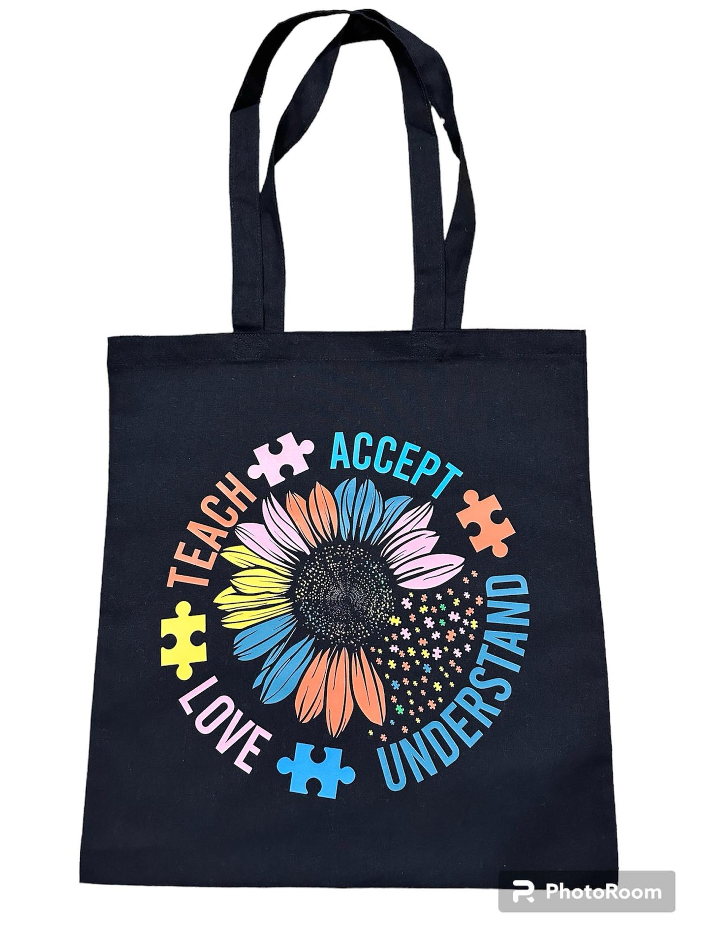 Custom Natural Canvas Shopping Bag - Accept Understand Love Teach