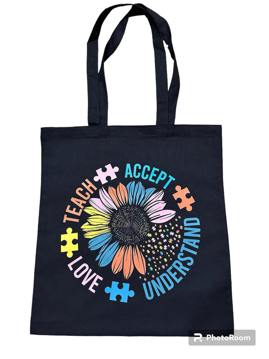 Custom Natural Canvas Shopping Bag - Accept Understand Love Teach