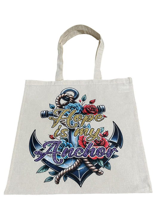 Custom Natural Canvas Shopping Bag - Hope is My Anchor