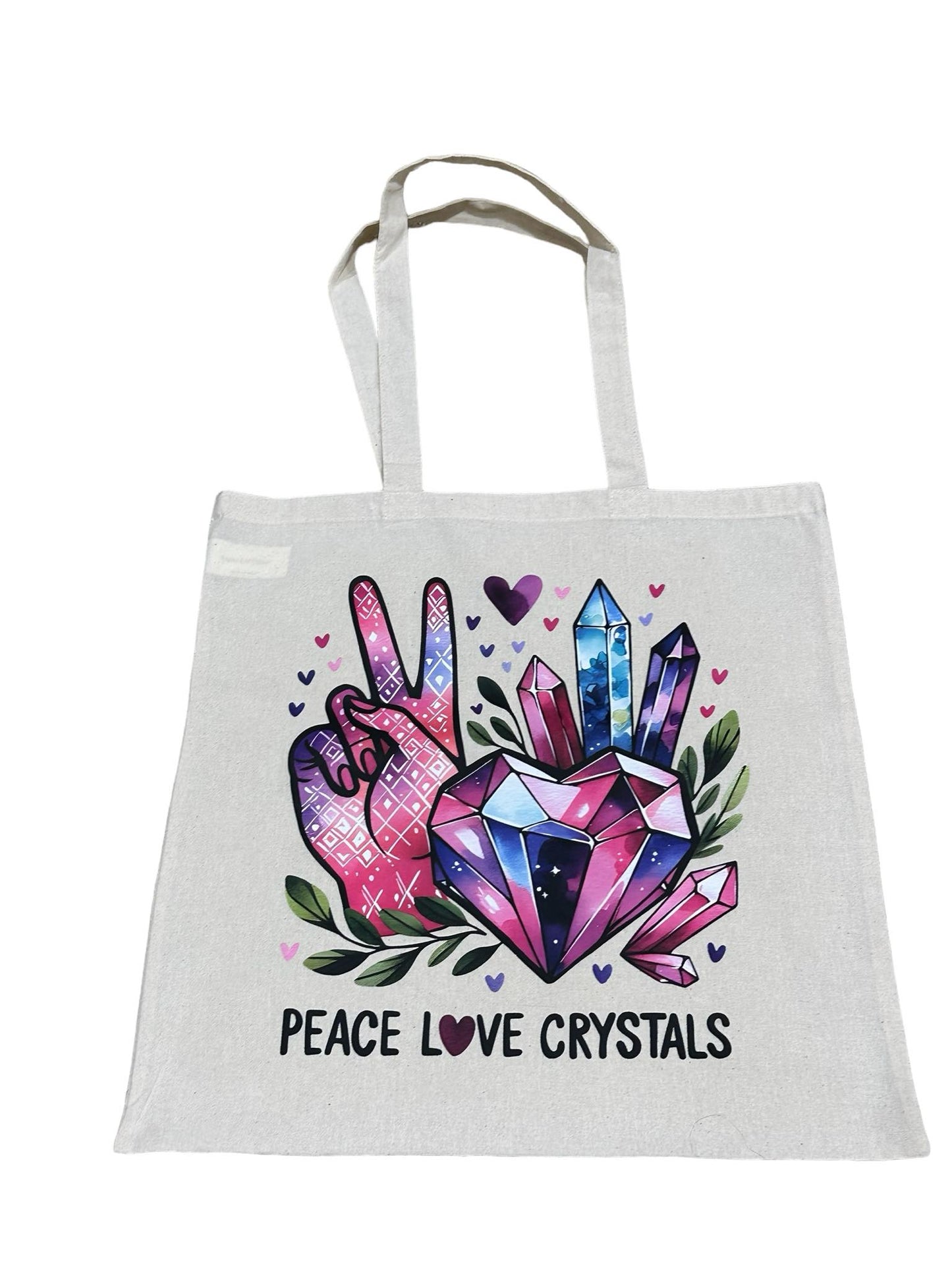 Custom Natural Canvas Shopping Bag - Peace Love Crystals