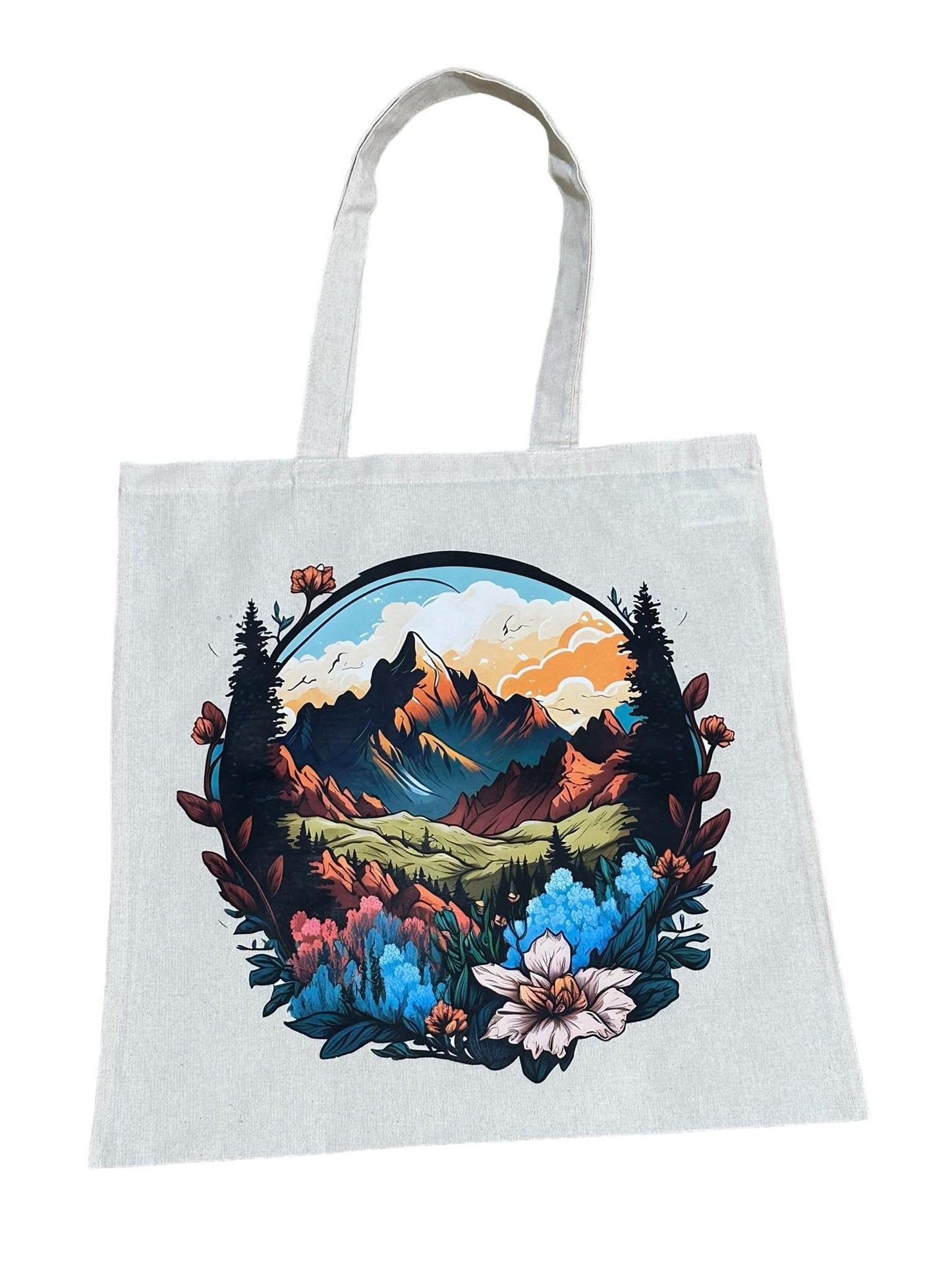 Custom Natural Canvas Shopping Bag - Mountain