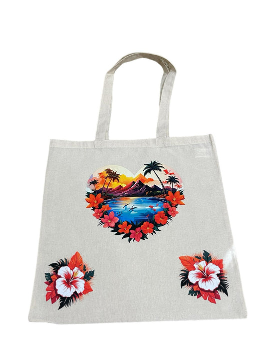 Custom Natural Canvas Shopping Bag - Aloha Love