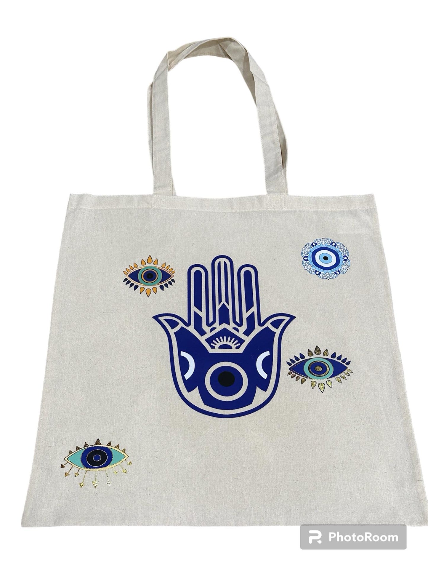 Custom Natural Canvas Shopping Bag - Hamsa