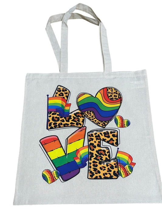 Custom Natural Canvas Shopping Bag - Love Rainbows