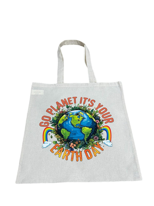 Custom Natural Canvas Shopping Bag - Go Planet Earth Day