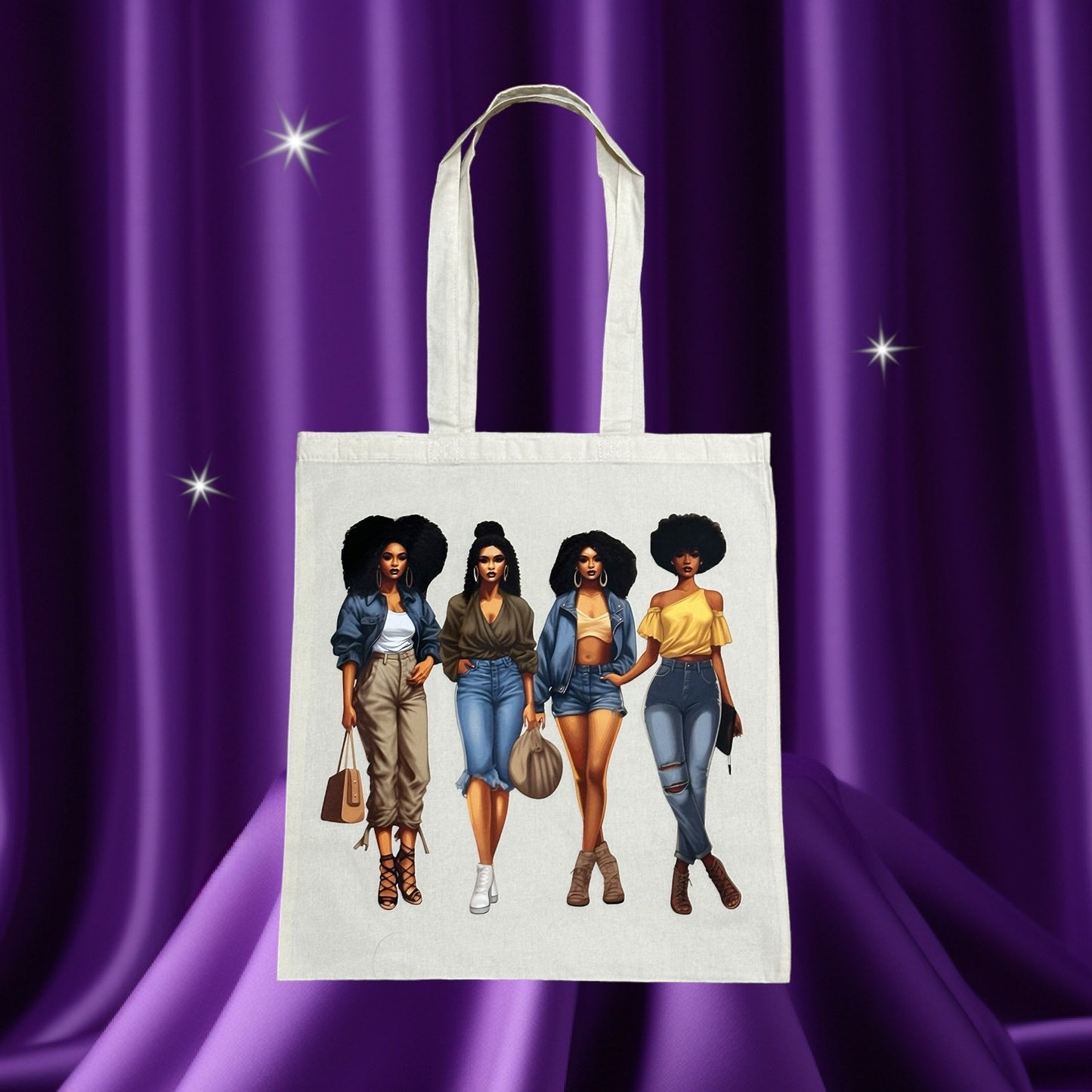 Custom Natural Canvas Shopping Bag - Sistahs Three