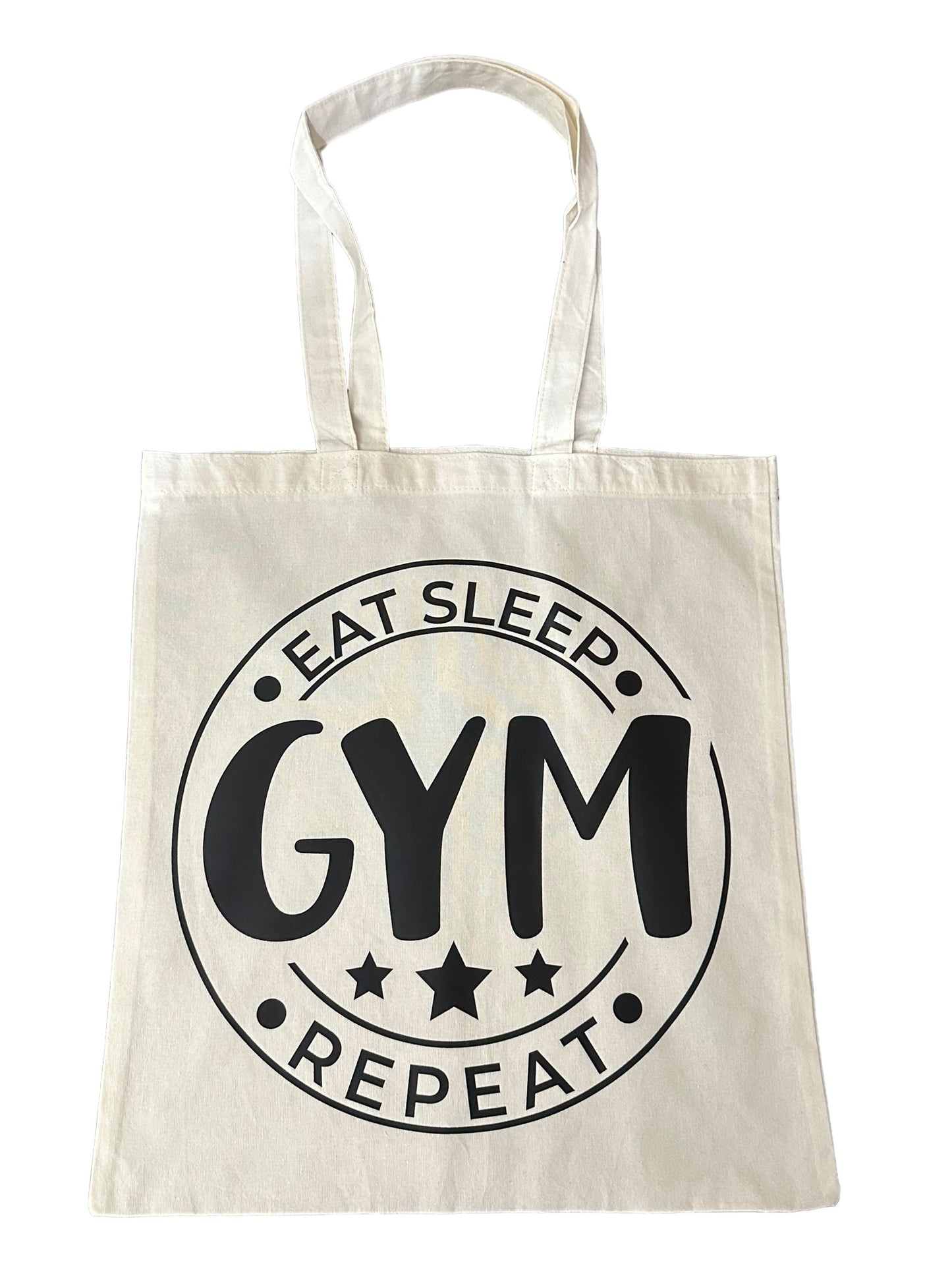 Custom Natural Canvas Shopping Bag - Eat Sleep Repeat Gym