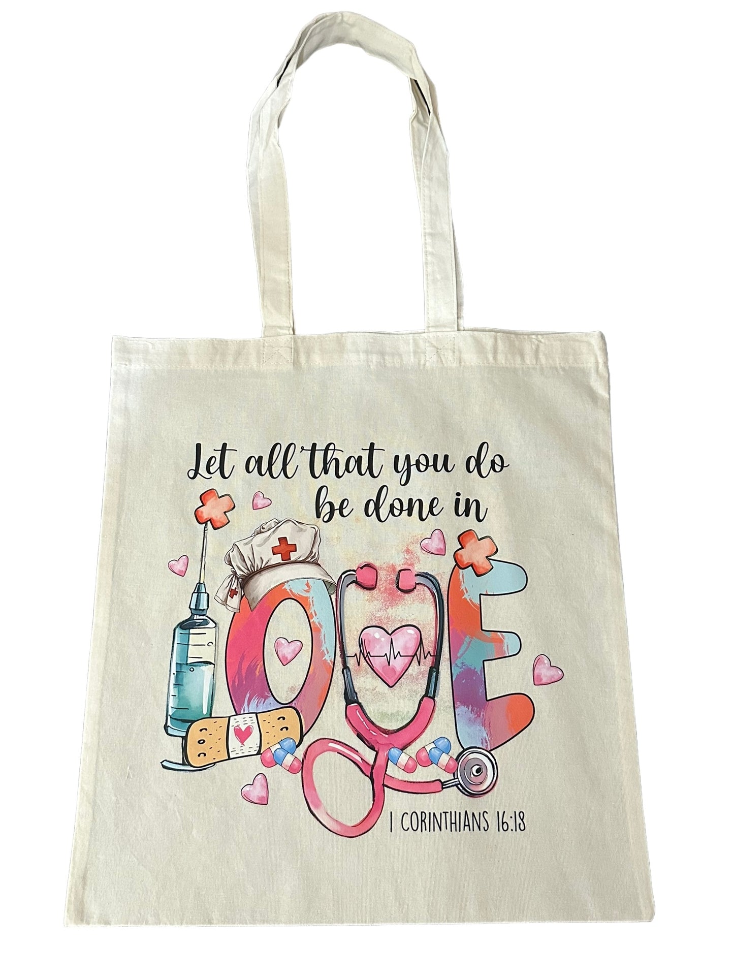 Custom Natural Canvas Shopping Bag - Let All That You Do Be Done In Love