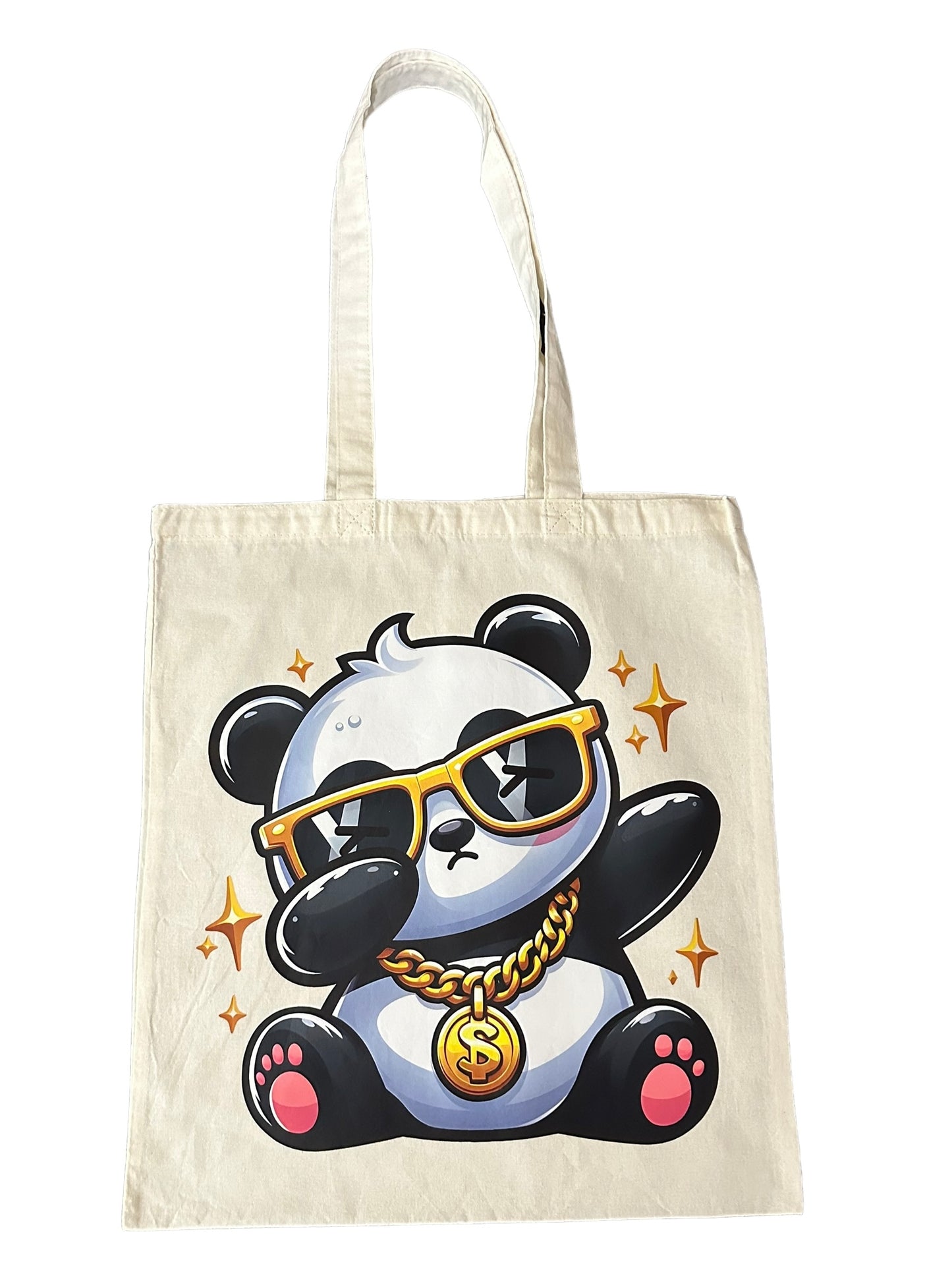 Custom Natural Canvas Shopping Bag - Panda Swag Dabbing