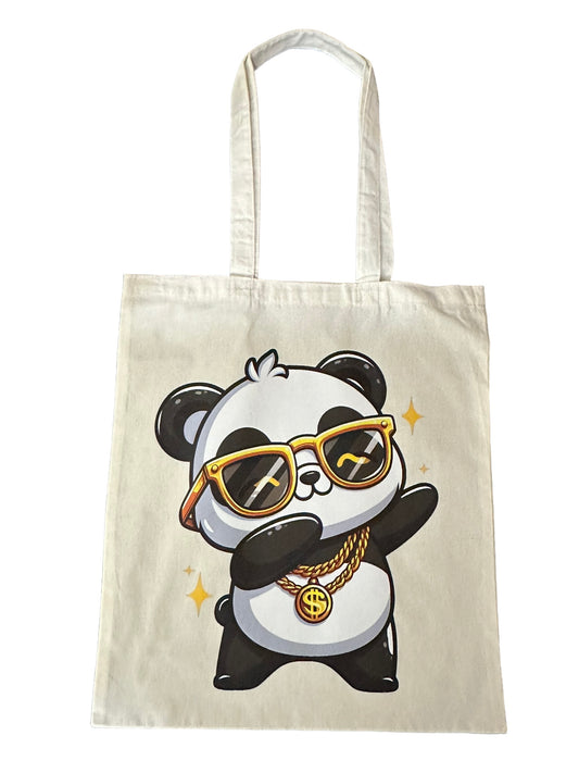 Custom Natural Canvas Shopping Bag - Panda Swag Dabbing 2