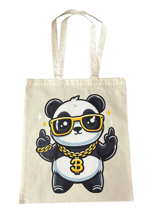 Custom Natural Canvas Shopping Bag - Panda Swag Middle Fingers