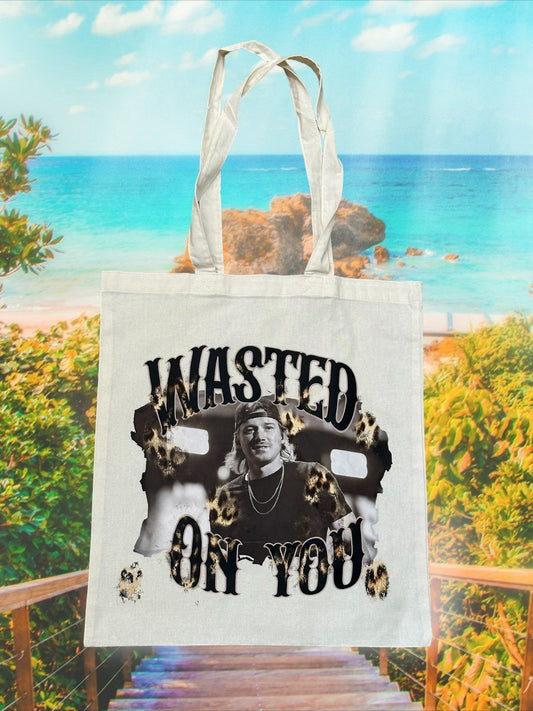 Custom Natural Canvas Shopping Bag - Morgan Wallen Wasted on You