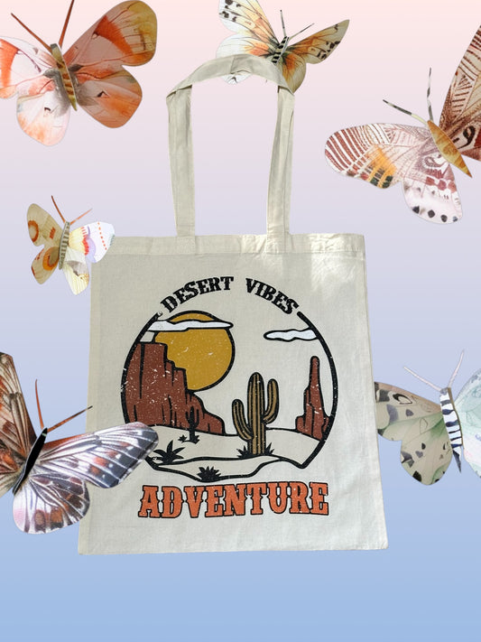 Custom Natural Canvas Shopping Bag - Desert Vibes Adventure