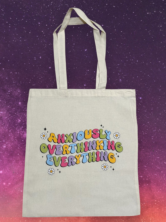 Custom Natural Canvas Shopping Bag - Anxiously Overthinking Everything