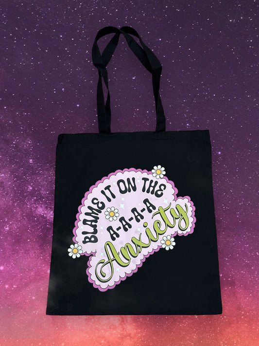 Custom Natural Canvas Shopping Bag - Blame it on the Anxiety