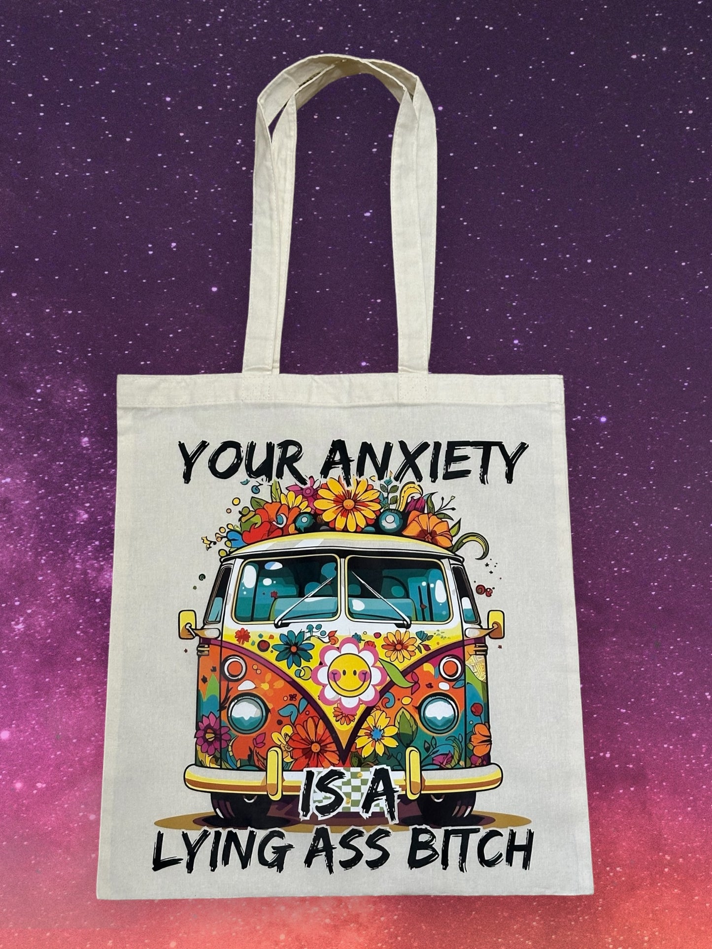 Custom Natural Canvas Shopping Bag - Your Anxiety is a Lying Bitch (2)