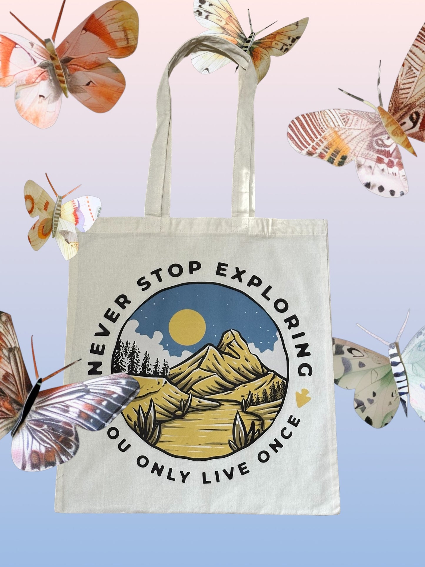 Custom Natural Canvas Shopping Bag - Never Stop Exploring You Only Live Once