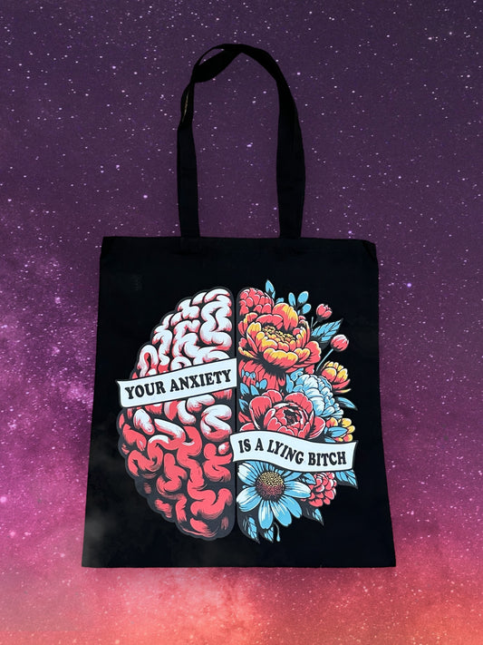 Custom Natural Canvas Shopping Bag - Your Anxiety is a Lying Bitch