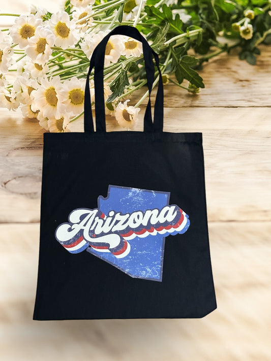 Custom Natural Canvas Shopping Bag - State of Arizona with Sky Background