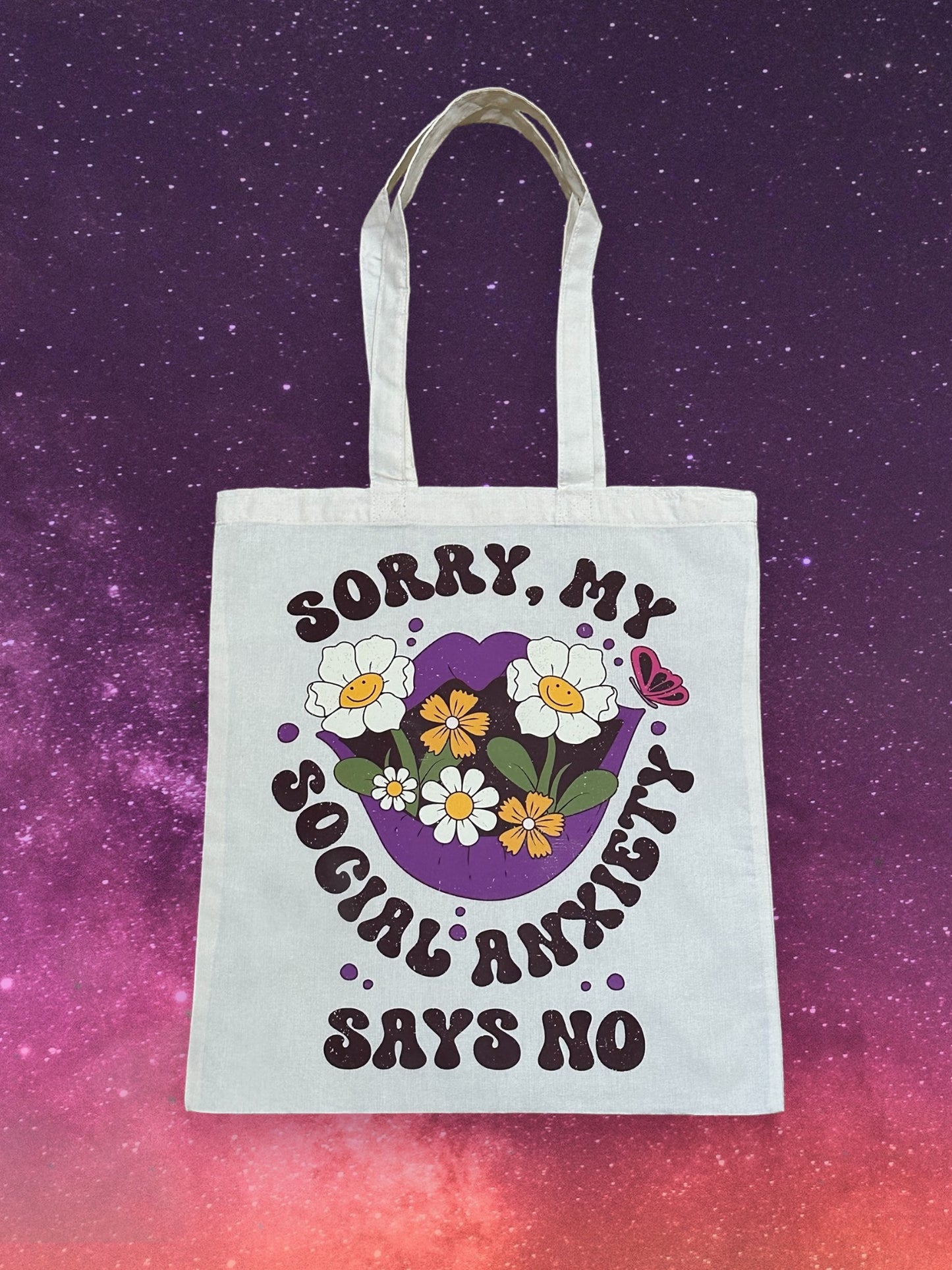 Custom Natural Canvas Shopping Bag - Sorry My Social Anxiety Says No