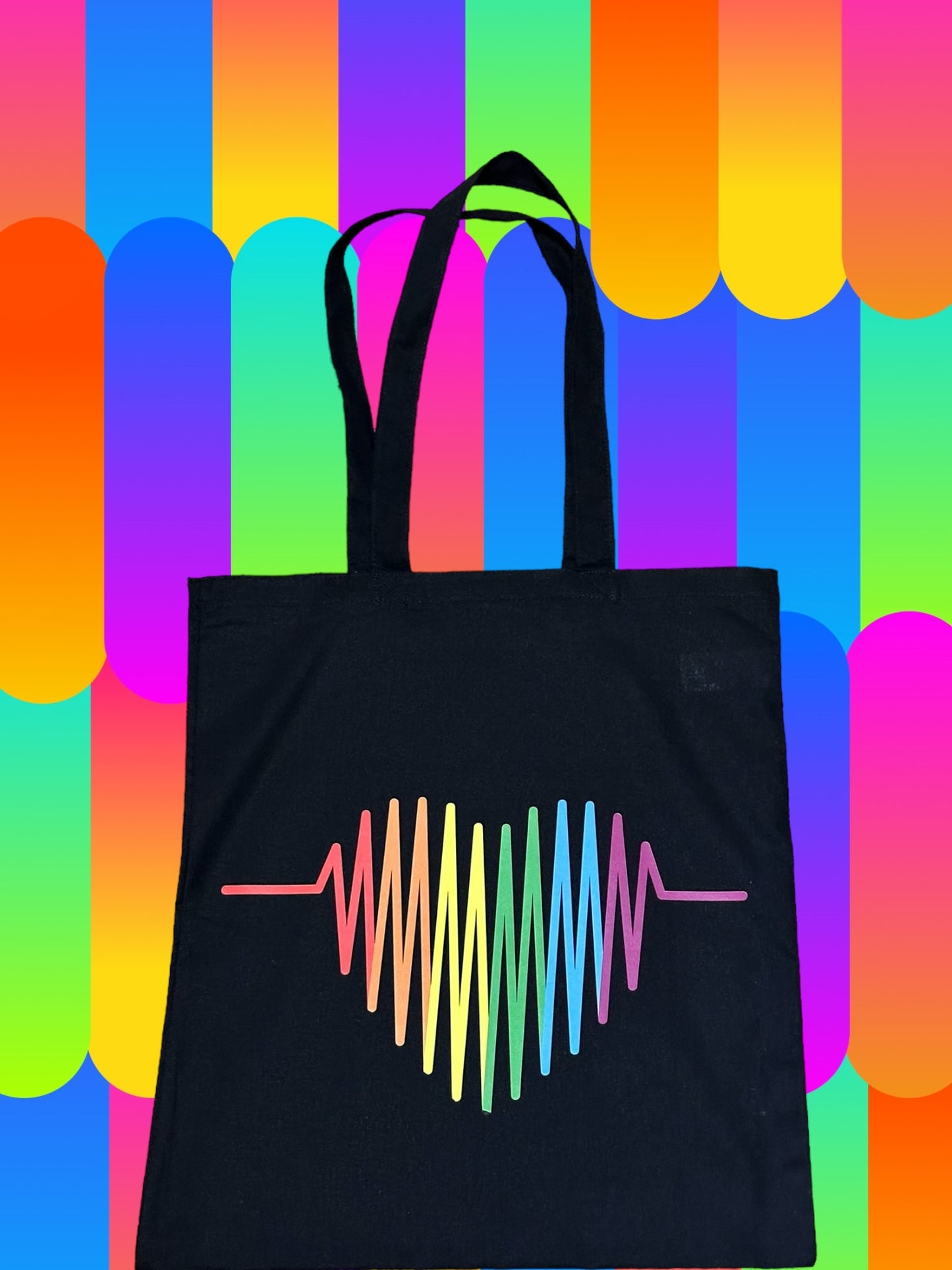 Custom Natural Canvas Shopping Bag - Rainbow Heart